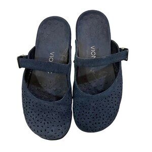Vionic Shoes women's 7 blue suede slip on shoes laser cut